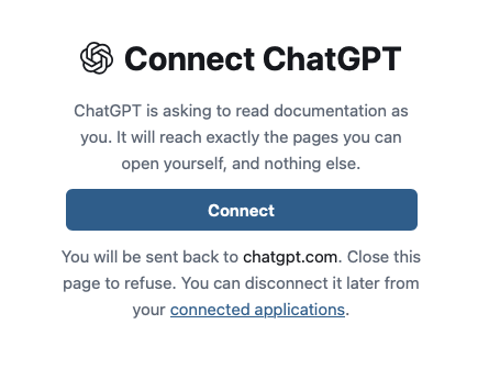 Speicher: Connect ChatGPT screen