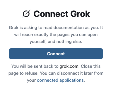 Speicher: Connect Grok screen