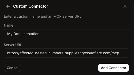 Grok: Custom Connector dialog