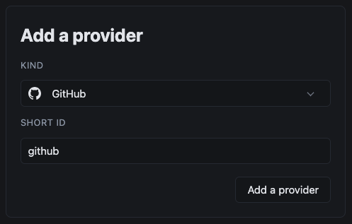 Screenshot: Create GitHub Idp in Speicher