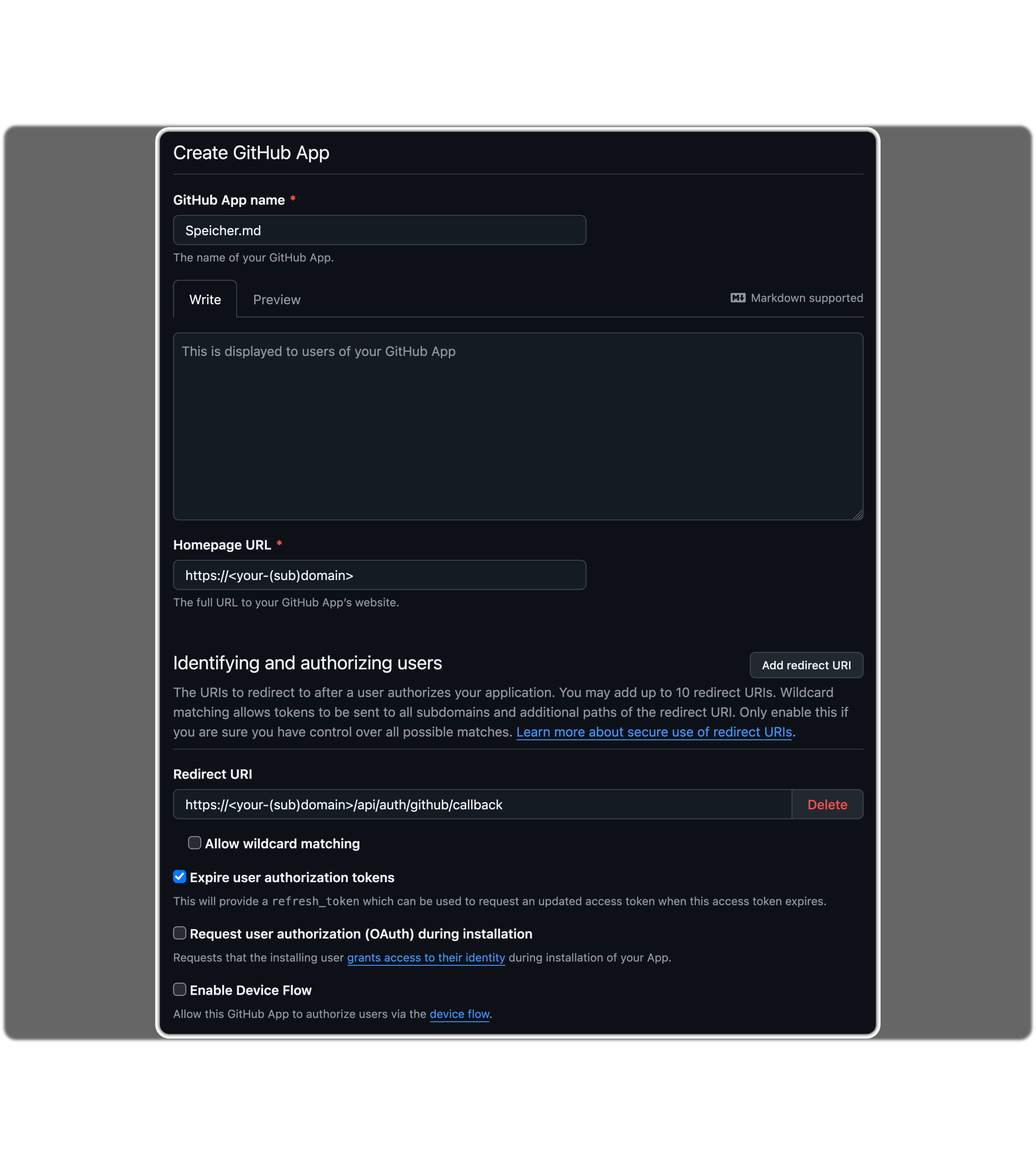 Screenshot:Github App Creation