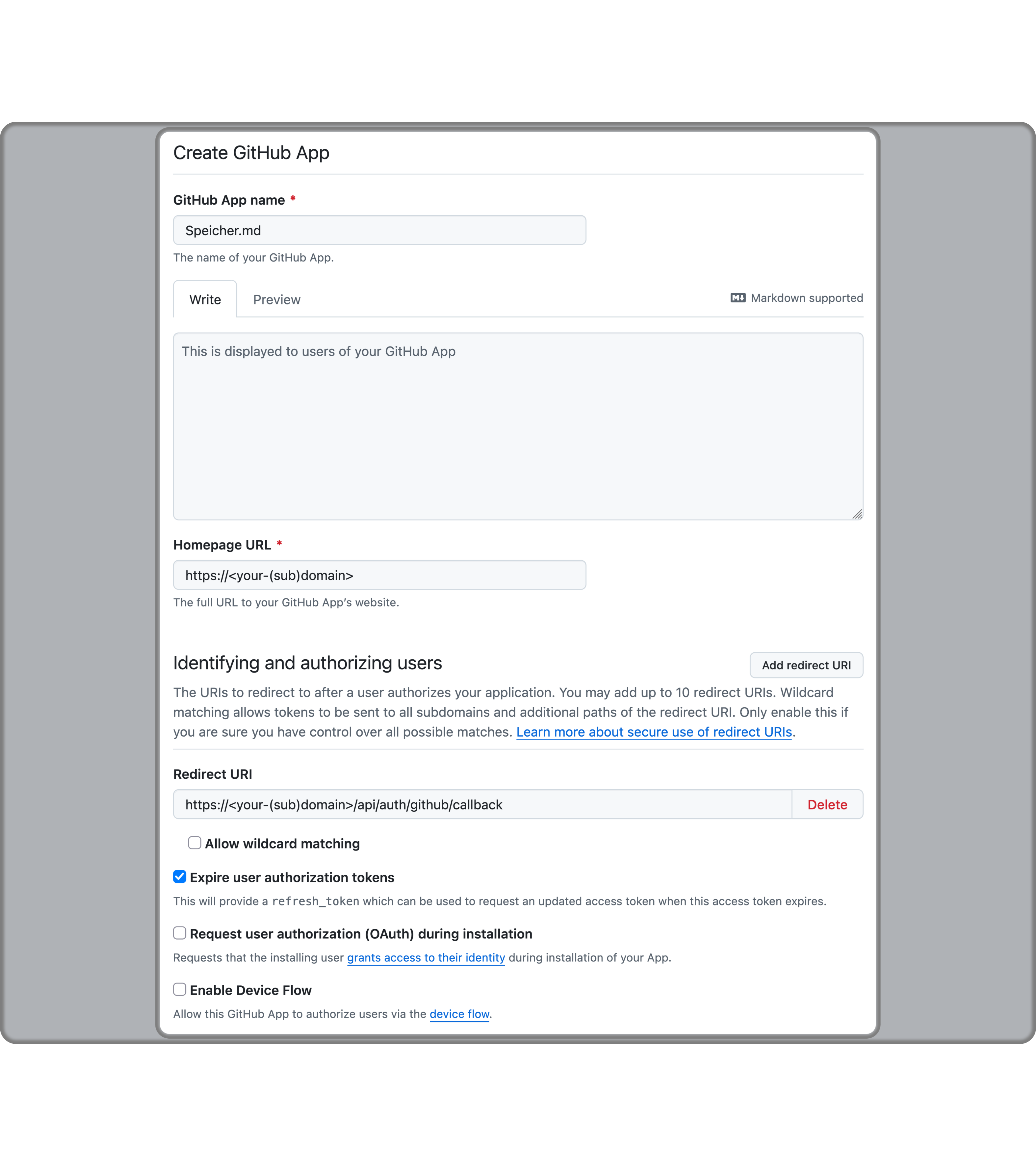 Screenshot:Github App Creation